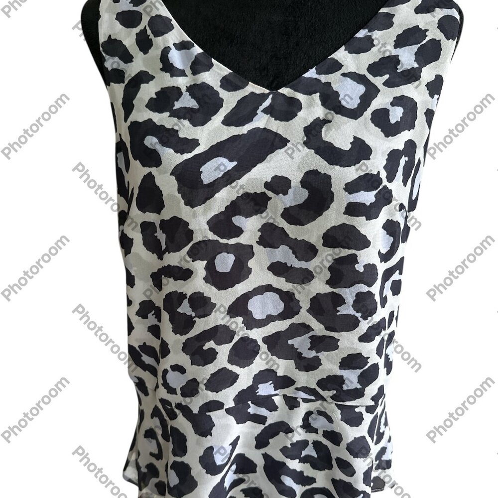 Cabi Medium Purple & Blue Leopard Flowy Peplum Lined Tank Blouse